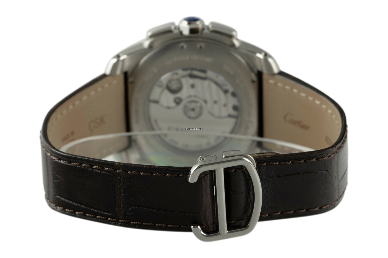 IMG_9081 Cartier Calibre de Cartier Chronograph Mens watch Unisex Automatic Gold Steel W7100043 Replica 8