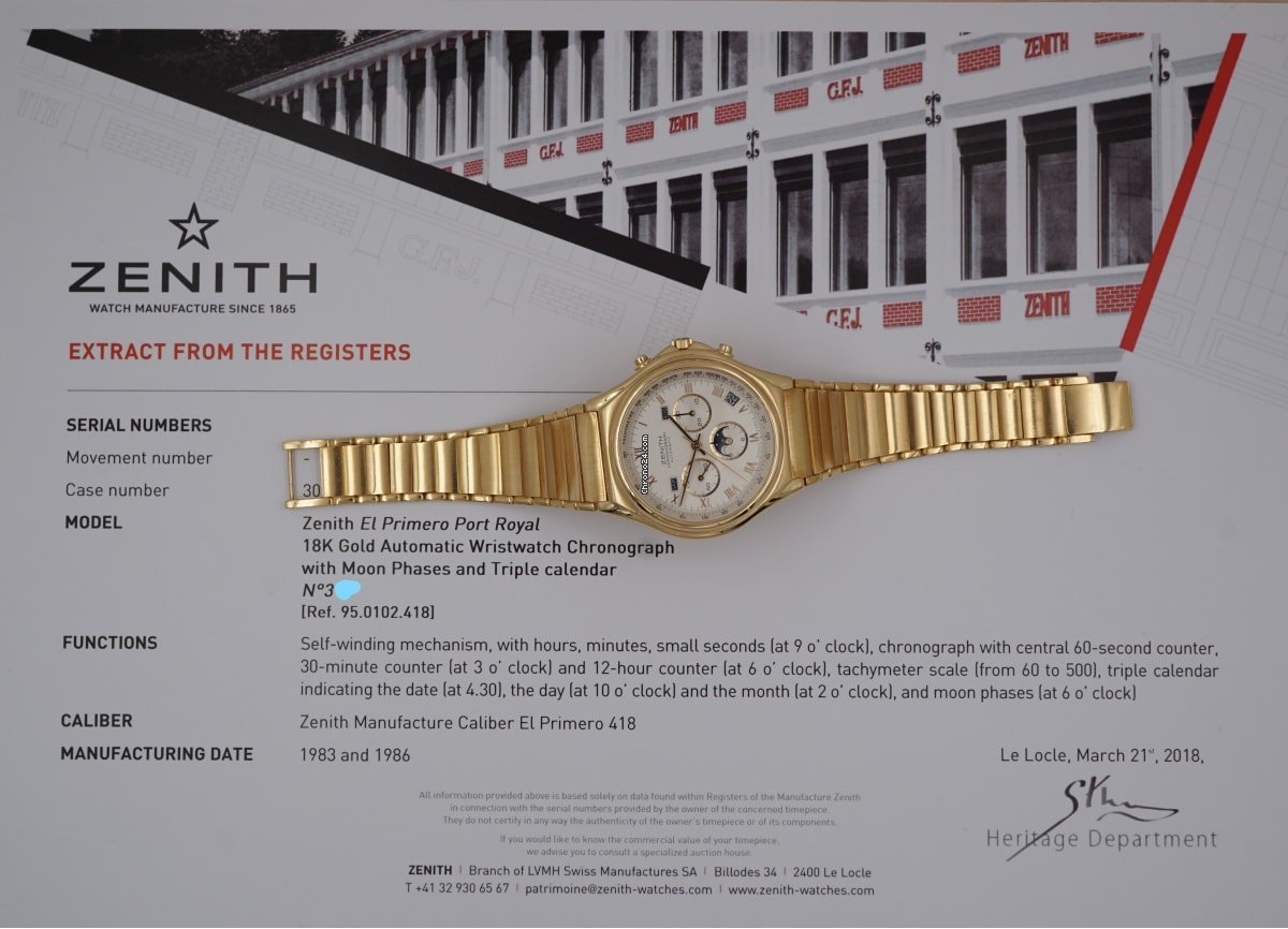IMG_9081 Zenith Port Royal Mens watch Unisex Automatic Yellow gold 95.0102.418 Replica 8