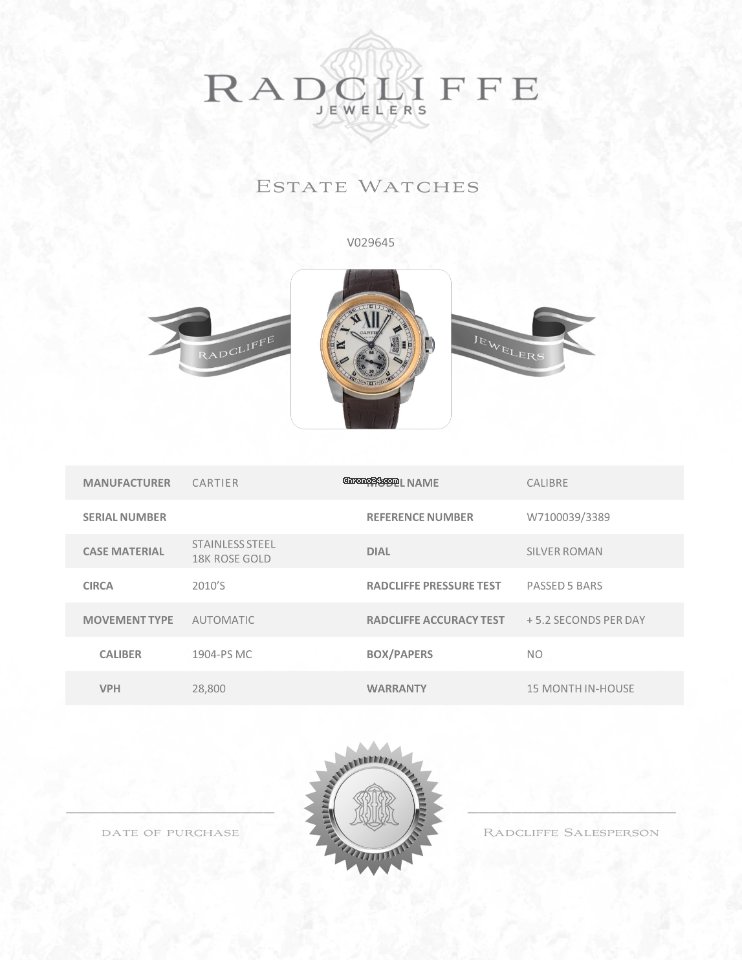 IMG_9081 Cartier Calibre de Cartier Mens watch Unisex Automatic Gold Steel W7100039 3389 Replica 8