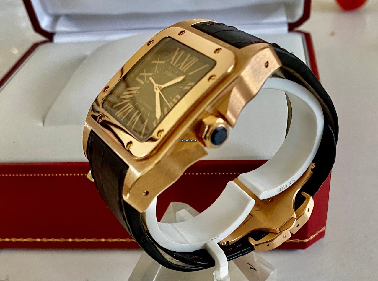 Cartier Santos 100 Mens watch Unisex Automatic Rose gold 2792 Replica 8