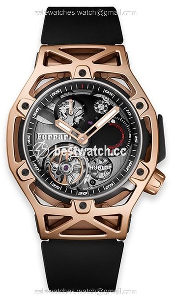 Hublot Techframe Ferrari Tourbillon Chronograph Mens watch Unisex Manual winding Rose gold 408.OI.0123.RX