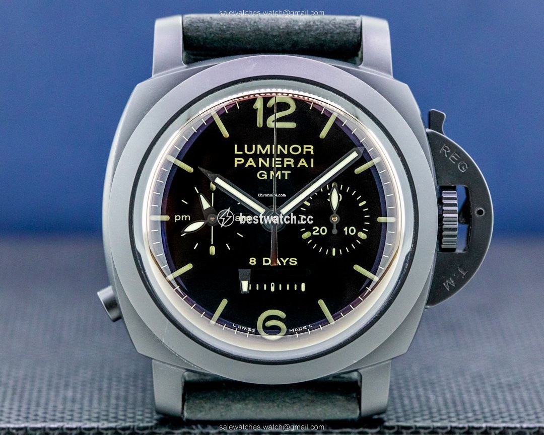 Panerai Luminor 1950 8 Days Chrono Monopulsante GMT Mens watch Unisex Manual winding Ceramic PAM00317